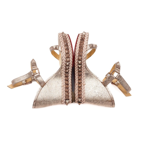 Christian Louboutin Metallic Rose Gold Studded Espadrille Platform Sandals EU 39 - Picture 6 of 9